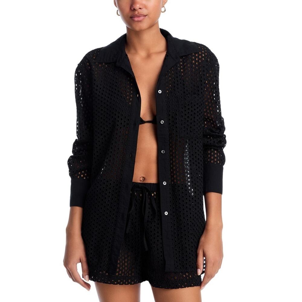 Solid & Striped Bronte Button-Front Cover-Up Shirt Black Size S 1154